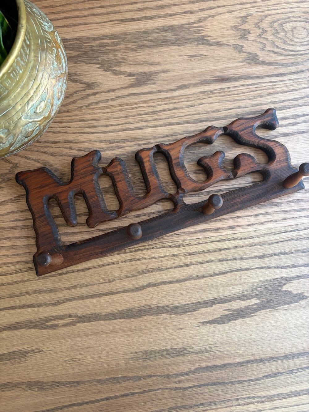 Vintage Wooden Mug Rack With 4 Pegs Wall Mount Mug Hanger